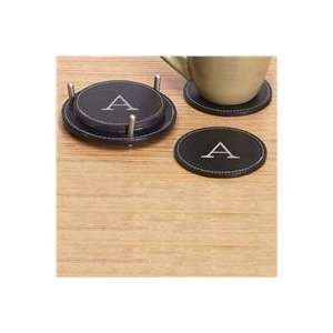  Personalized Leather Coaster Set   Black: Kitchen & Dining