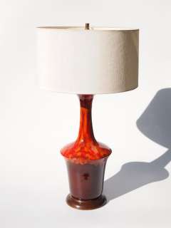   Century Modern Retro Red Orange Drip Glaze Pottery Ceramic Lamp  