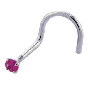   14kt White Gold 2mm Red Cubic Zirconia Solitaire Nose Ring: Jewelry
