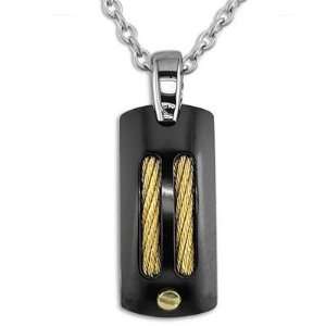  Black Titanium Necklace with Double Gold Cable and Rivet Jewelry