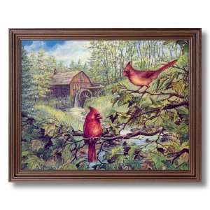  Framed Cherry Cardinal Redbirds Lake Tree Animal Landscape Pictures 