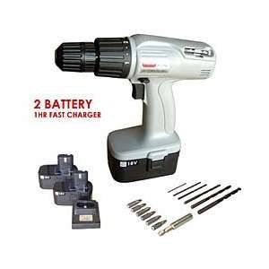  18 Volt Cordless Drill Gray with 2 Battery
