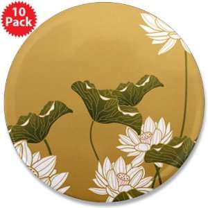  3.5 Button (10 Pack) Lotus Flower Chinese Flag 