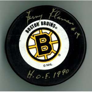  Fern Flaman Autographed Boston Bruins Puck w/ HOF #2 