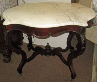 ANTIQUE 1860 ROCOCO ROSEWOOD MARBLE TURTLE TOP TABLE  