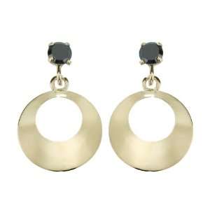   Yellow Gold Black Cubic Zirconia Open Circle Drop Earrings: Jewelry