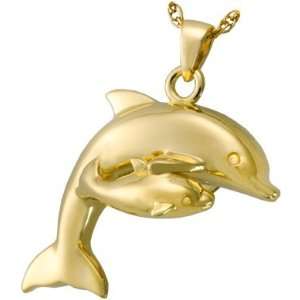  Gold Cremation Jewelry Dolphin and Baby
