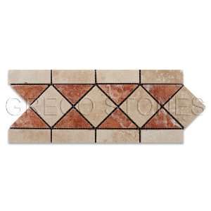   Ivory and Rojo Trojan Travertine Mosaic Border Tile