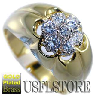 Mens 7 Simulated Diamond Crown 18kt Gold Plated Ring  