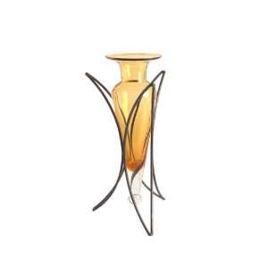   Amphora Vase On Half Moon Metal Stand Amber