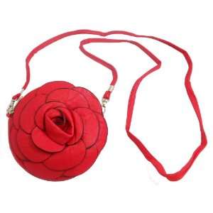  New Leather Cross Body Round Bag w/ Flower 7 (Red 
