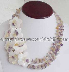 WOW!JL Multi Color Crystal White Shell Flower Necklace  