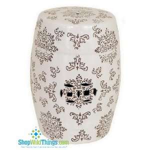   Garden Stool 18   Ceramic   Ivory with Brown Designs