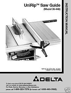 Delta UniRip Saw Guide Instruction Manual #36 448  