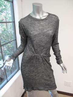 Isabel Marant Burn Out Gray Long Sleeve Gathered Waist Dress 2  