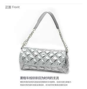Women patent leather Silver Tote Shoulder Bag Handbag  