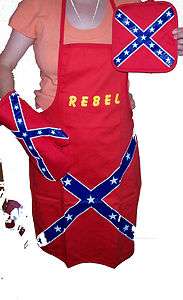 Pc rebel confederate flag kitchen apron & pot holders  