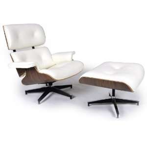  Eames Style Lounge Chair & Ottoman, White Full Grain 