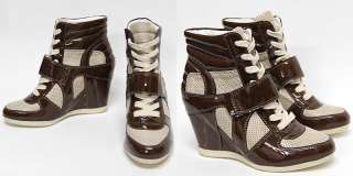 Womens Shiny Strap High Top Sneakers Wedge Heel Shoes US 5 8 / Lady 