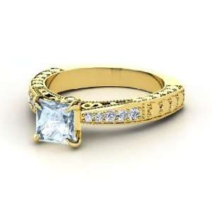  Megan Ring, Princess Aquamarine 14K Yellow Gold Ring with 