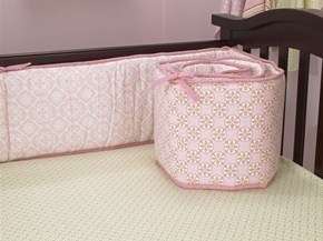  Cocalo Baby ELLIE pink & sage green 100% cotton crib bumper pad NIP