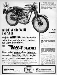 1961 BSA Starfire Scrambler 250 Motorcycle Original Ad  