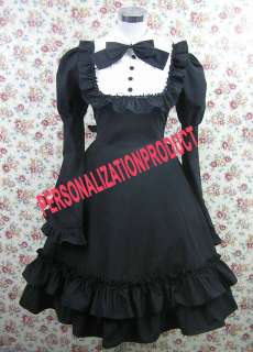   Stunning Lace cute bow cosplay Black Ball Gown cotton Dress  