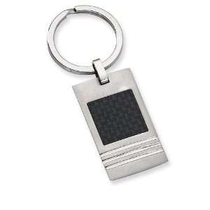    Brushed Stainless Steel Square Black Carbon Key Chain: Jewelry