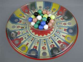 Vintage Rare Marx Tin Wheel Bingo Game w/ 30 Marbles  