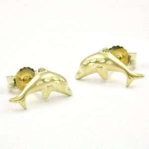  Earrings, Stud, Dolphin, 9K Gold DE NO Jewelry