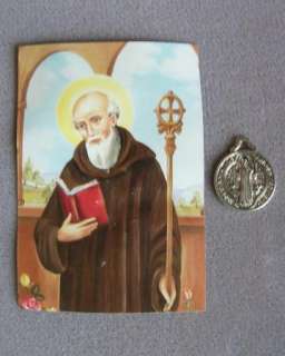 St. Saint BENEDICT Holy Card & Medal Charm 3/4  