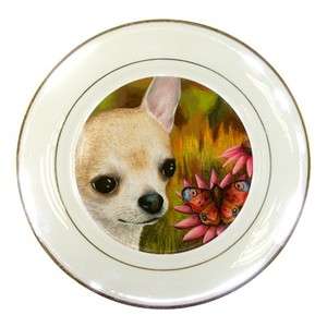   Porcelain Plate from art painting Dog 85 Chihuahua Butterfly  