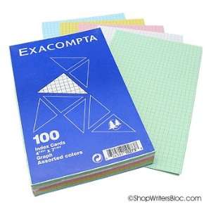  Exacompta Graph Index Cards, 100 Each. Assorted Colors. 5 
