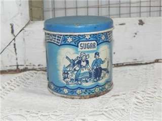 Vintage Wolverine Toy Sugar Tin Canister~Blue Delft Pattern~Good 