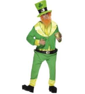 Green Leprechaun Suit & Beard Costume Set Adult Std New  