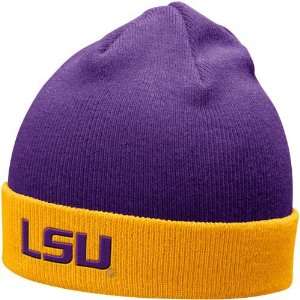  Nike LSU Tigers Purple Gold Roll Top Knit Beanie: Sports 