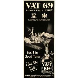  1940 Ad VAT 69 Scotch Whisky Shot Glass Serving Tray 