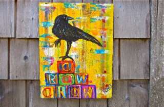   CROW 15 x 12~bird~painting Maine FOLK ART outsider~COASTWALKER