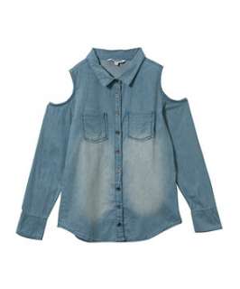 Wedgewood blue (Blue) Denim Cutout Shoulder Shirt  238967644  New 