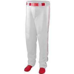 Series Open Bottom Piping Baseball/Softball Pants WHITE/RED YM:  