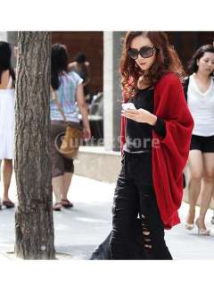 Damen Rot Jacke Umhang Kleid PONCHO STRICKPONCHO Batwing Cardigan 