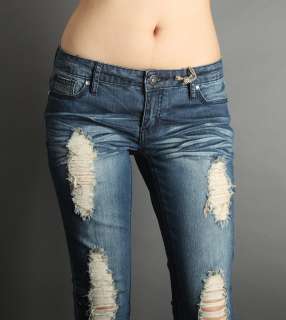 NEW SEXY Skinny Fit DESTROYED Designer Ripped Jeans MED  
