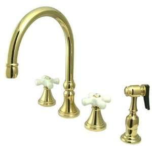   Deck Mount Kitchen Faucet with Brass Sprayer, Polished Brass: Home