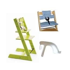 Stokke Tripp Trapp High Chair, Cushion, and Baby Rail   Lime with Blue 