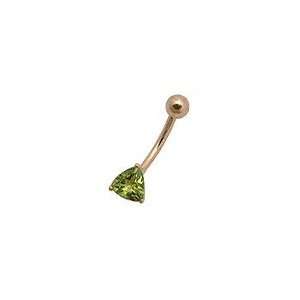 Solid 14K Yellow Gold with Peridot precious stone. Belly Button Ring 