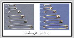 Safety Pins Silver Gold # 0 1 2 3 4 5 Pk/100 USA Made  