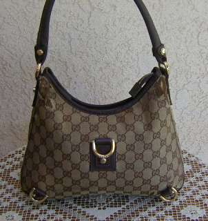 Vintage Brown Distressed Jacquard GG & Leather GUCCI Hobo Bag~Boho 