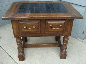 Tudor Style Oak Side Table with Tile Top  