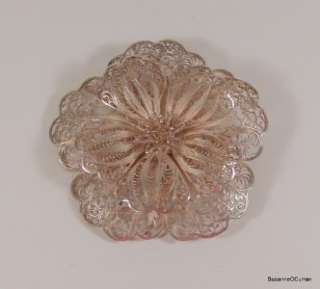 Antique Mexican Sterling Fine Silver .999 Filigree Flower Pin  
