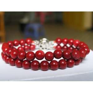 Excellent 2rows 8 RED Coral Bracelet 925s Everything 